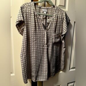Liz Claiborne Black and White Boxy Blouse with Mandarin Collar